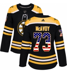 Women's Adidas Boston Bruins #73 Charlie McAvoy Authentic Black USA Flag Fashion NHL Jersey