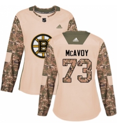 Women's Adidas Boston Bruins #73 Charlie McAvoy Authentic Camo Veterans Day Practice NHL Jersey