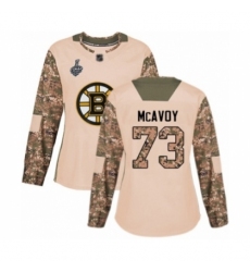 Women's Boston Bruins #73 Charlie McAvoy Authentic Camo Veterans Day Practice 2019 Stanley Cup Final Bound Hockey Jersey