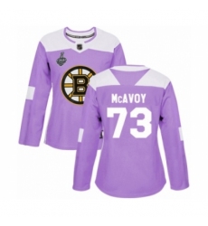 Women's Boston Bruins #73 Charlie McAvoy Authentic Purple Fights Cancer Practice 2019 Stanley Cup Final Bound Hockey Jersey