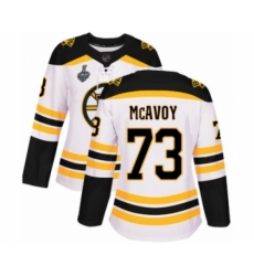 Women's Boston Bruins #73 Charlie McAvoy Authentic White Away 2019 Stanley Cup Final Bound Hockey Jersey