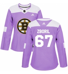 Women's Adidas Boston Bruins #67 Jakub Zboril Authentic Purple Fights Cancer Practice NHL Jersey