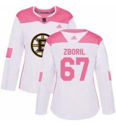 Women's Adidas Boston Bruins #67 Jakub Zboril Authentic White/Pink Fashion NHL Jersey