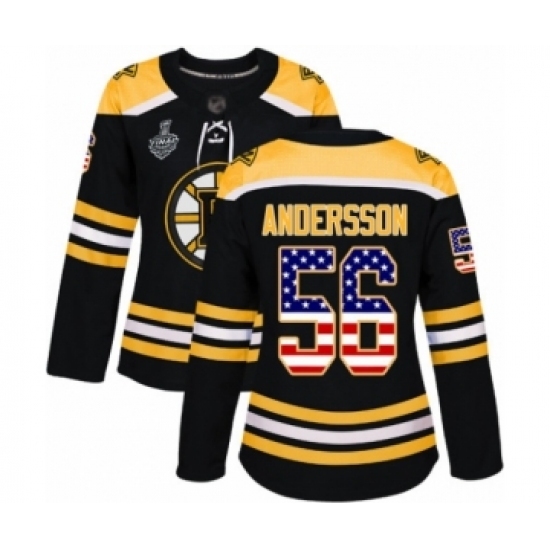Women's Boston Bruins #56 Axel Andersson Authentic Black USA Flag Fashion 2019 Stanley Cup Final Bound Hockey Jersey Women's Boston Bruins #56 Axel Andersson Authentic Black USA Flag Fashion 2019 Stanley Cup Final Bound Hockey Jersey