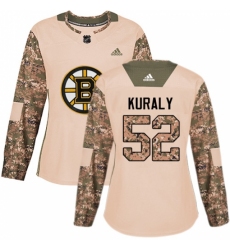 Women's Adidas Boston Bruins #52 Sean Kuraly Authentic Camo Veterans Day Practice NHL Jersey