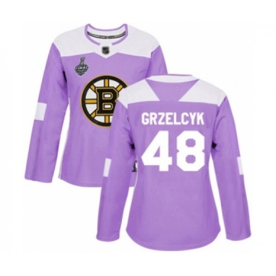 Women's Boston Bruins #48 Matt Grzelcyk Authentic Purple Fights Cancer Practice 2019 Stanley Cup Final Bound Hockey Jersey Women's Boston Bruins #48 Matt Grzelcyk Authentic Purple Fights Cancer Practice 2019 Stanley Cup Final Bound Hockey Jersey