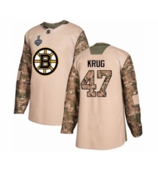 Men's Boston Bruins #47 Torey Krug Authentic Camo Veterans Day Practice 2019 Stanley Cup Final Bound Hockey Jersey