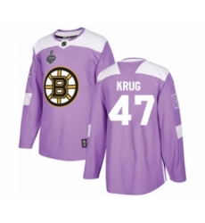 Men's Boston Bruins #47 Torey Krug Authentic Purple Fights Cancer Practice 2019 Stanley Cup Final Bound Hockey Jersey