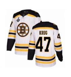 Men's Boston Bruins #47 Torey Krug Authentic White Away 2019 Stanley Cup Final Bound Hockey Jersey