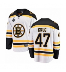 Men's Boston Bruins #47 Torey Krug Authentic White Away Fanatics Branded Breakaway 2019 Stanley Cup Final Bound Hockey Jersey