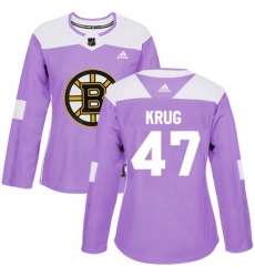 Women's Adidas Boston Bruins #47 Torey Krug Authentic Purple Fights Cancer Practice NHL Jersey