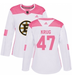 Women's Adidas Boston Bruins #47 Torey Krug Authentic White/Pink Fashion NHL Jersey