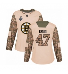 Women's Boston Bruins #47 Torey Krug Authentic Camo Veterans Day Practice 2019 Stanley Cup Final Bound Hockey Jersey