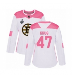 Women's Boston Bruins #47 Torey Krug Authentic White Pink Fashion 2019 Stanley Cup Final Bound Hockey Jersey