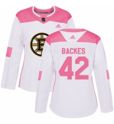 Women's Adidas Boston Bruins #42 David Backes Authentic White/Pink Fashion NHL Jersey