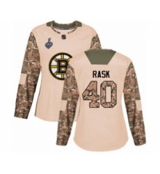 Women's Boston Bruins #40 Tuukka Rask Authentic Camo Veterans Day Practice 2019 Stanley Cup Final Bound Hockey Jersey