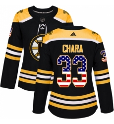 Women's Adidas Boston Bruins #33 Zdeno Chara Authentic Black USA Flag Fashion NHL Jersey