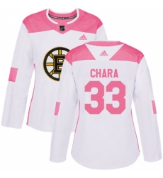 Women's Adidas Boston Bruins #33 Zdeno Chara Authentic White/Pink Fashion NHL Jersey
