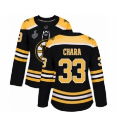 Women's Boston Bruins #33 Zdeno Chara Authentic Black Home 2019 Stanley Cup Final Bound Hockey Jersey