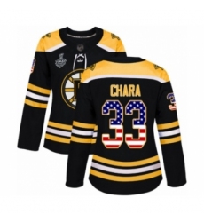 Women's Boston Bruins #33 Zdeno Chara Authentic Black USA Flag Fashion 2019 Stanley Cup Final Bound Hockey Jersey