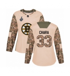 Women's Boston Bruins #33 Zdeno Chara Authentic Camo Veterans Day Practice 2019 Stanley Cup Final Bound Hockey Jersey