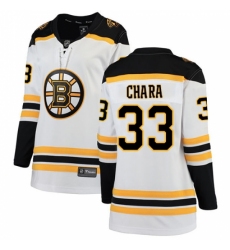 Women's Boston Bruins #33 Zdeno Chara Authentic White Away Fanatics Branded Breakaway NHL Jersey
