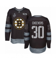 Men's Boston Bruins #30 Gerry Cheevers Authentic Black 1917-2017 100th Anniversary 2019 Stanley Cup Final Bound Hockey Jersey