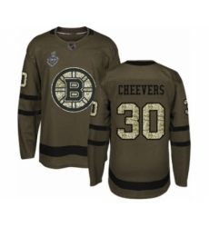 Men's Boston Bruins #30 Gerry Cheevers Authentic Green Salute to Service 2019 Stanley Cup Final Bound Hockey Jersey