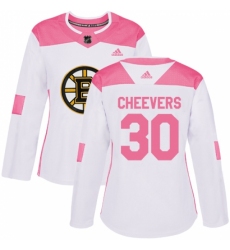 Women's Adidas Boston Bruins #30 Gerry Cheevers Authentic White/Pink Fashion NHL Jersey