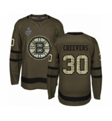 Youth Boston Bruins #30 Gerry Cheevers Authentic Green Salute to Service 2019 Stanley Cup Final Bound Hockey Jersey