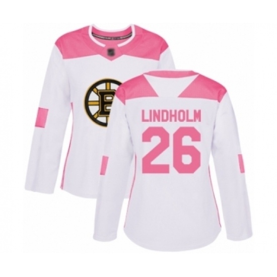 Women's Boston Bruins #26 Par Lindholm Authentic White Pink Fashion Hockey Jersey Women's Boston Bruins #26 Par Lindholm Authentic White Pink Fashion Hockey Jersey