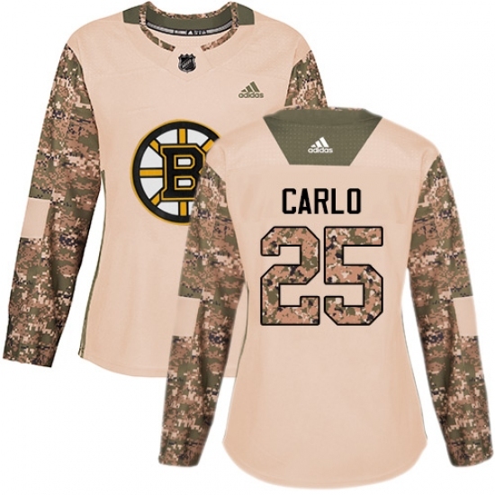 Women's Adidas Boston Bruins #25 Brandon Carlo Authentic Camo Veterans Day Practice NHL Jersey Women's Adidas Boston Bruins #25 Brandon Carlo Authentic Camo Veterans Day Practice NHL Jersey