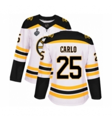 Women's Boston Bruins #25 Brandon Carlo Authentic White Away 2019 Stanley Cup Final Bound Hockey Jersey