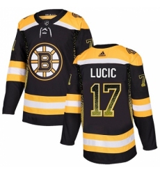 Men's Adidas Boston Bruins #17 Milan Lucic Authentic Black Drift Fashion NHL Jersey