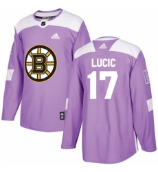 Men's Adidas Boston Bruins #17 Milan Lucic Authentic Purple Fights Cancer Practice NHL Jersey