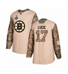 Men's Boston Bruins #17 Milan Lucic Authentic Camo Veterans Day Practice 2019 Stanley Cup Final Bound Hockey Jersey