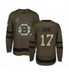 Men's Boston Bruins #17 Milan Lucic Authentic Green Salute to Service 2019 Stanley Cup Final Bound Hockey Jersey