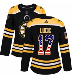 Women's Adidas Boston Bruins #17 Milan Lucic Authentic Black USA Flag Fashion NHL Jersey