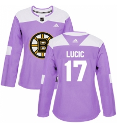 Women's Adidas Boston Bruins #17 Milan Lucic Authentic Purple Fights Cancer Practice NHL Jersey