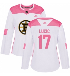 Women's Adidas Boston Bruins #17 Milan Lucic Authentic White/Pink Fashion NHL Jersey