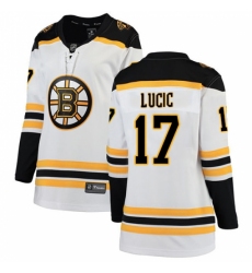 Women's Boston Bruins #17 Milan Lucic Authentic White Away Fanatics Branded Breakaway NHL Jersey