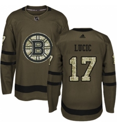 Youth Adidas Boston Bruins #17 Milan Lucic Authentic Green Salute to Service NHL Jersey
