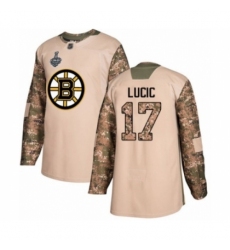 Youth Boston Bruins #17 Milan Lucic Authentic Camo Veterans Day Practice 2019 Stanley Cup Final Bound Hockey Jersey