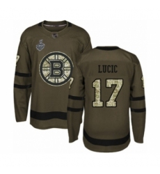 Youth Boston Bruins #17 Milan Lucic Authentic Green Salute to Service 2019 Stanley Cup Final Bound Hockey Jersey