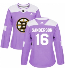 Women's Adidas Boston Bruins #16 Derek Sanderson Authentic Purple Fights Cancer Practice NHL Jersey