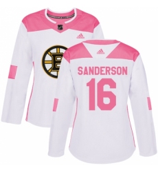 Women's Adidas Boston Bruins #16 Derek Sanderson Authentic White/Pink Fashion NHL Jersey