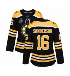 Women's Boston Bruins #16 Derek Sanderson Authentic Black Home 2019 Stanley Cup Final Bound Hockey Jersey