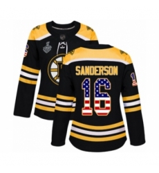 Women's Boston Bruins #16 Derek Sanderson Authentic Black USA Flag Fashion 2019 Stanley Cup Final Bound Hockey Jersey