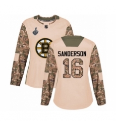 Women's Boston Bruins #16 Derek Sanderson Authentic Camo Veterans Day Practice 2019 Stanley Cup Final Bound Hockey Jersey