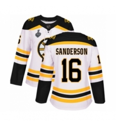 Women's Boston Bruins #16 Derek Sanderson Authentic White Away 2019 Stanley Cup Final Bound Hockey Jersey